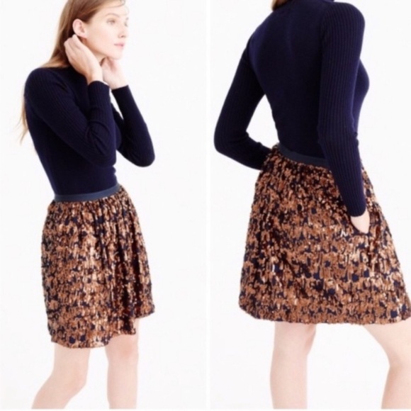 J CREW WOMENS NAVY BLUE WITH COPPER SEQUINS SKIRT - Picture 1 of 7